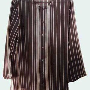 SHEER BLOUSE, LONG SLEEVES, BLACK/GOLD, MISSES 14, FINE VERTICAL STRIPES,